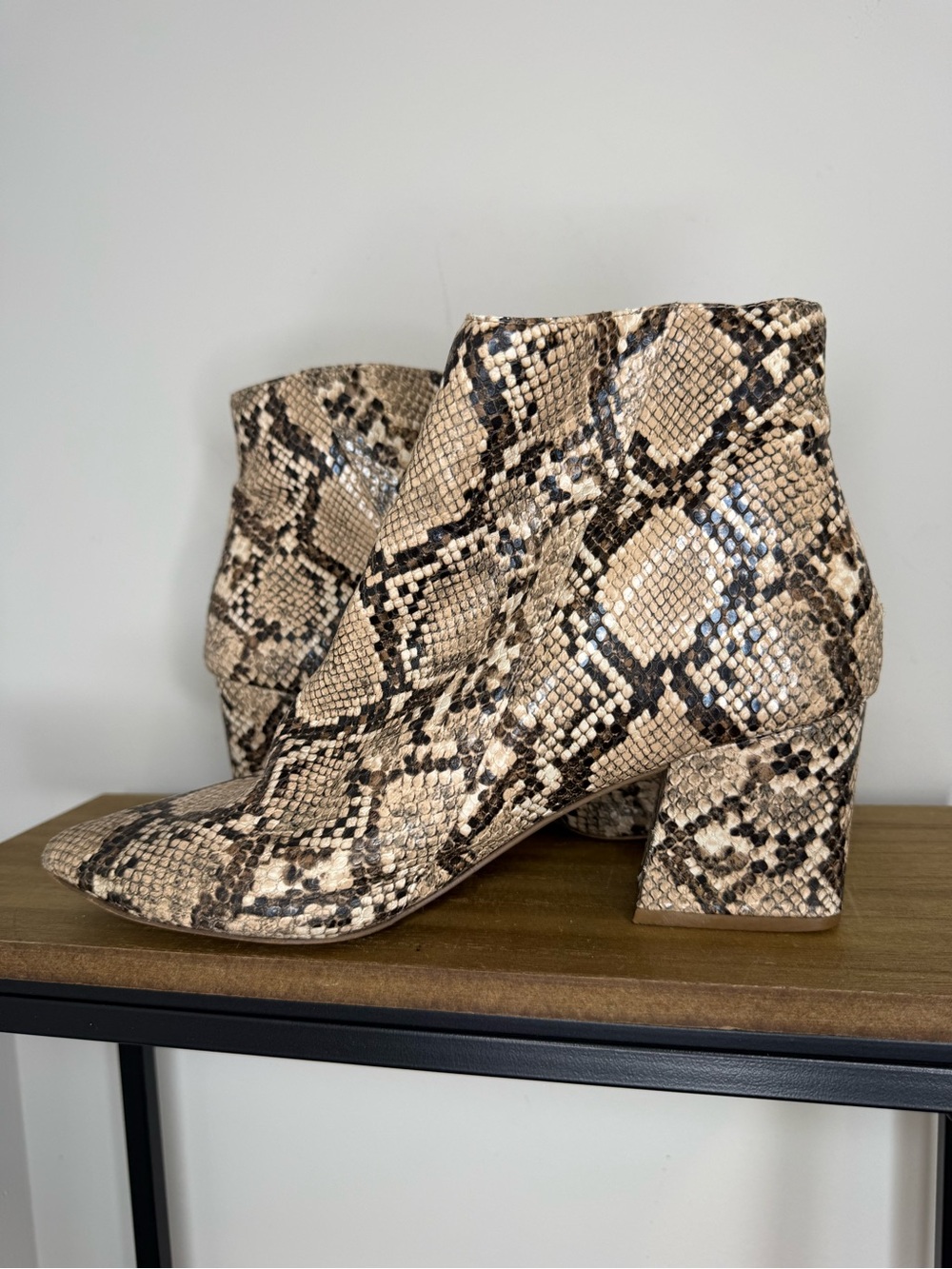 Steve Madden Snake-Print Block Heel Ankle Boots - Beige - Picture 3 of 10